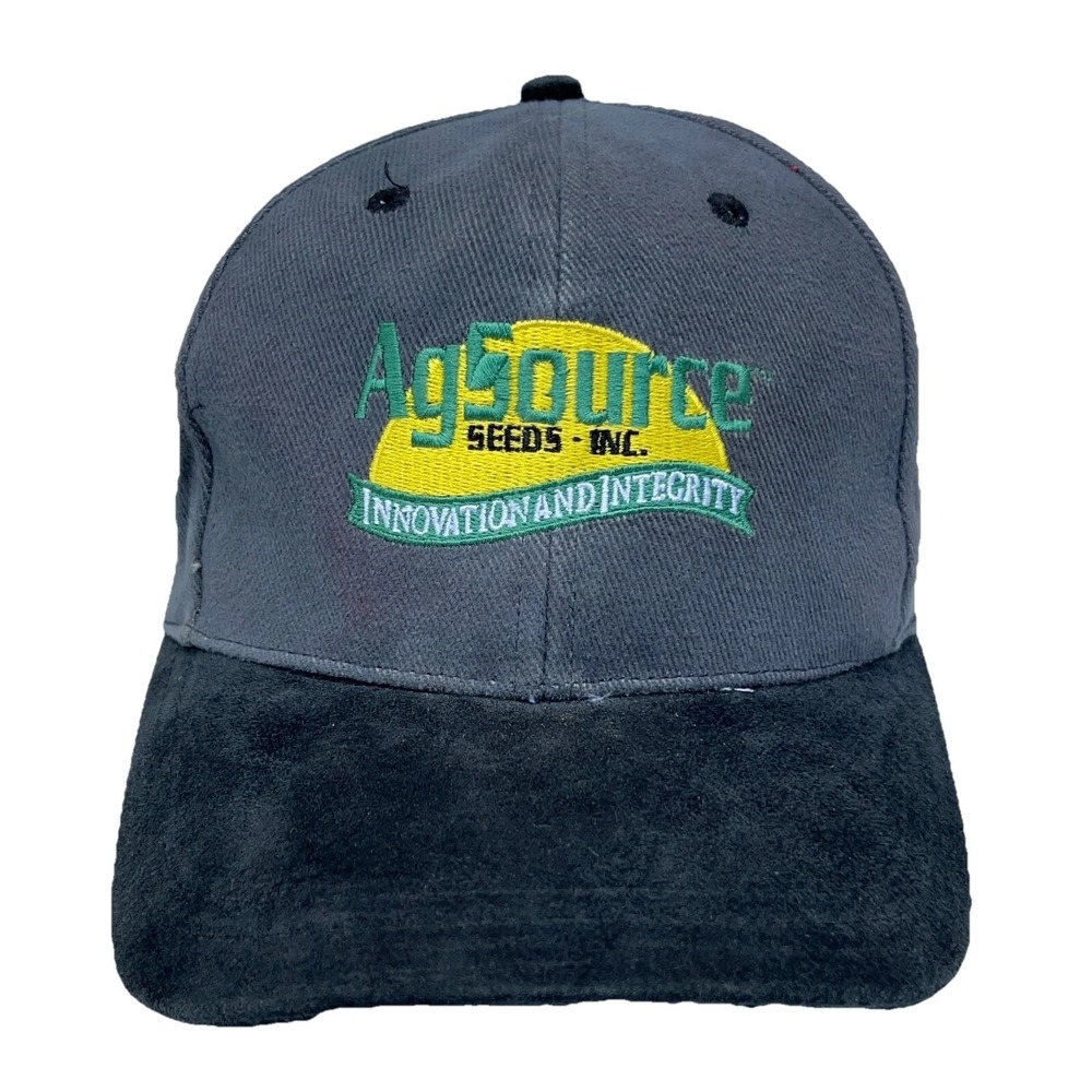 Vintage AgSource Hat Cap Strap Back‎ Gray Black Farm Agriculture Dad Baseball